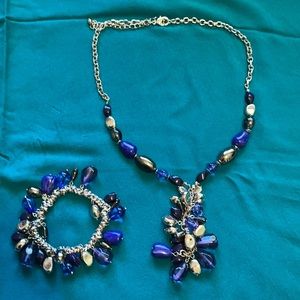 NWOT beaded blue stretch bracelet and necklace